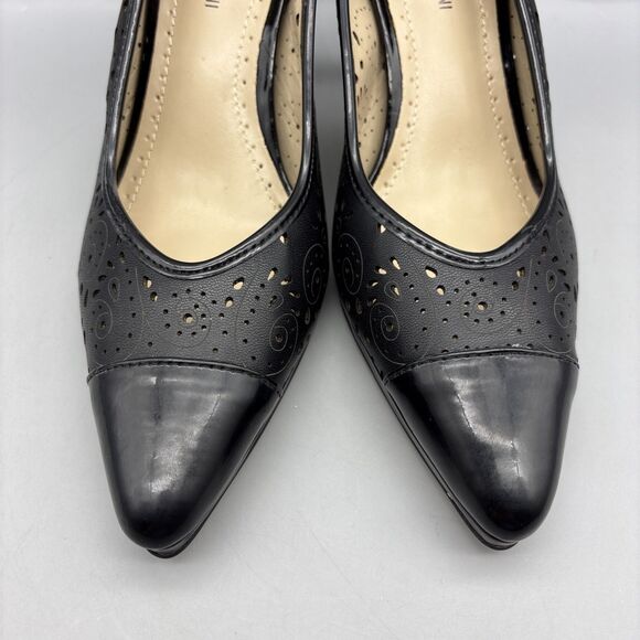 Adrienne Vittadini Pumps Women's Size 7.5 M Black Leather Jiante Ankle Strap - Picture 3 of 13